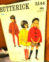 5144 BUTTERICK 1970S GIRLS CAPE 3 VERSIONS ZIPPER OR NOT PATTERN UNCUT 10-12 MED
